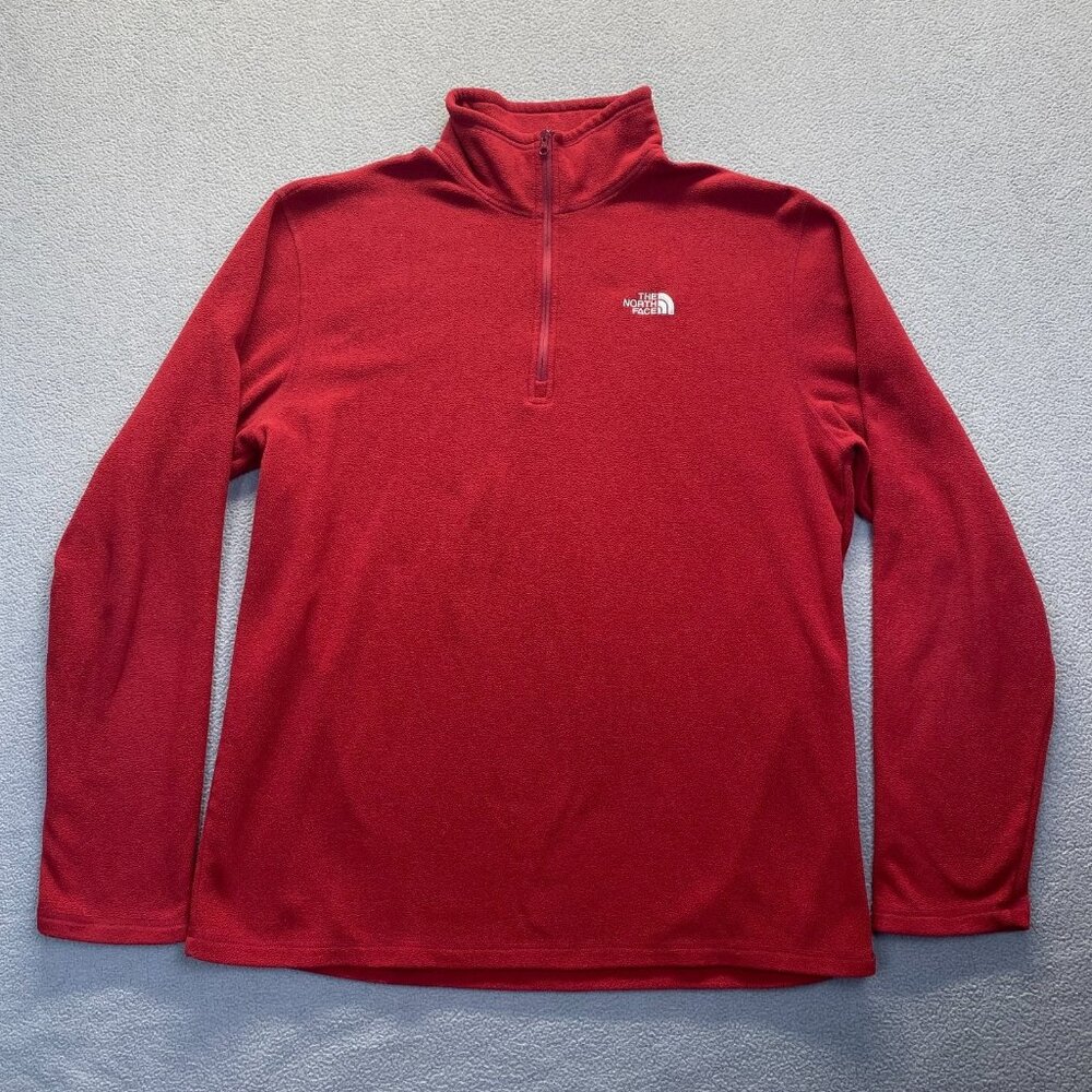 The North Face Fleece Red 1/4 Zip Mid Layer Hiking Walking Mens Sweater ,Size L - Picture 1 of 9